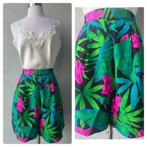 Vintage 90s Alyssa Carr Tropical Floral Polyester Shorts Sz M